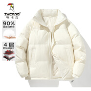 啄木鳥(niǎo)羽絨服男女情侶裝冬季新款90白鴨絨簡(jiǎn)約加厚保暖防寒外套 米白色 L