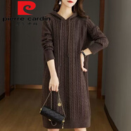 皮爾卡丹（pierre cardin）秋冬帶帽針織打底衫2025冬季新款麻花毛衣連衣裙中長(cháng)款打底裙女 咖啡   .今年流行的輕奢品牌 M 建議100斤以?xún)?
                                         title=