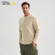 camel active德國駱駝動(dòng)感2025冬季基礎純色舒適百搭復古華夫格亨利領(lǐng)男士T恤 010淺啡1 M