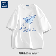 山頭林村bava衣服GENIOLAMODE夏季美式復古短袖男大碼半袖2024純棉SN9116. 白色(折紙飛機) 165 /S(百分百純棉)b