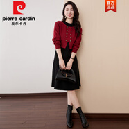 皮爾卡丹（pierre cardin）時(shí)尚拼接假兩件針織連衣裙2025冬季新款寬松顯瘦別致雙排扣毛衣裙 紅色 S 80-95斤