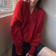 無標(biāo)優(yōu)品女士水貂絨毛衣軟糯白色水貂絨毛衣女秋冬加厚小個(gè)子慵懶 大紅色【顯瘦遮肉套裝/少女套裝秋裝/初秋輕奢】 XS
