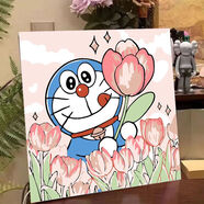 LZJV大頭路飛diy數字油畫(huà)卡通可愛(ài)便宜彩繪簡(jiǎn)單填充涂色手繪丙烯掛畫(huà) HB228叮當貓 20*20繃好內框帶背板+畫(huà)架AA