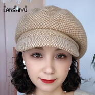 蘭詩(shī)雨小紅書(shū)爆款羊毛帽子女秋冬貝雷帽百搭鴨舌帽復古報童帽保暖格紋八 米駝色 大頭圍(59-63cm) 均碼