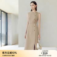 顏域2024新款氣質(zhì)職業(yè)單排扣正裝連衣裙女春款無袖修身時尚一步裙 卡其 M/38