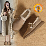 ZHR勃肯鞋女冬保暖牛皮雪地靴女舒適羊羔毛棉鞋女 EH130B 卡其色 38 