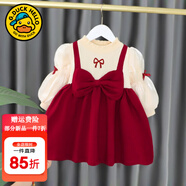 G.DUCKKIDS小黃鴨女童連衣裙春秋嬰兒衣服兒童公主裙抓周女寶寶周歲禮服裙子 紅色 90 尺碼1~2歲【 80-90cm】