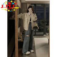 EPET美式街頭機車(chē)皮衣夾克上衣女春秋季高街潮牌ins寬松亮面拉鏈外套i 主圖款 M