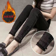 瑾衣媛加絨春秋款牛仔新款黑色打底褲女外穿褲子小腳褲女2021新款冬 毛須815加絨款 L 100-115斤