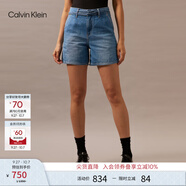 Calvin KleinJeans春夏女士棉亞麻復古性感系帶ck高腰闊腿牛仔短褲J223958 1A4-牛仔淺藍 28