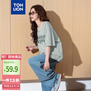 唐獅（TonLion）2025夏女前胸印花短袖T恤 M  淺水綠 