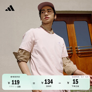 adidas情侶休閑純棉上衣圓領(lǐng)短袖T恤男女夏季阿迪達(dá)斯官方輕運(yùn)動(dòng) 粉色 L