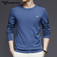 AX阿瑪尼 男士長(cháng)袖t恤羊毛秋季圓領(lǐng)高端打底衫衛衣男針織衫 藍色 M 165