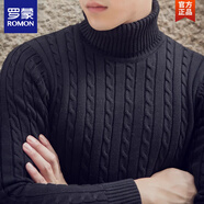 羅蒙（ROMON）秋冬季高領(lǐng)毛衣男士純棉針織衫學(xué)生修身韓版粗針加絨加厚打底衫男 黑色【粗針】 厚款 L 適合120-139斤