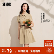 森馬連衣裙女收腰襯衫裙復(fù)古休閑夏季美拉德純色短裙101324114030