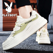 花花公子（PLAYBOY）鞋男鞋秋季新款青年小眾運動(dòng)鞋男生休閑運動(dòng)鞋 白綠 39 _標準運動(dòng)碼
