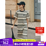 Olrain歐芮兒法式條紋短袖連衣裙女夏季新款寬松撞色開叉通勤T恤裙子 黑白條紋 M