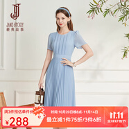 經(jīng)典故事（JANE STORY）新款知性氣質(zhì)藍(lán)色百褶連衣裙女2025夏季高級(jí)感質(zhì)感復(fù)古修身雪紡裙 M02淺藍(lán)色 2XL