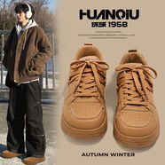 環(huán)球（HUANQIU）秋冬美式小麥板鞋2025學(xué)生基礎百搭復古舒適運動(dòng)休閑厚底黑色男鞋
