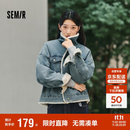 森馬（Semir）牛仔外套女拼接仿兔毛翻領(lǐng)寬松港風(fēng)冬季落肩夾棉夾克103724108001