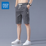 真維斯（Jeanswest）冰絲牛仔短褲男夏季薄款潮流休閑中褲外穿寬松天絲男士五分褲潮牌 深灰色 XL