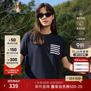 暇步士（Hush Puppies）女裝純棉寬松休閑感短袖T恤 196深藍(lán) M