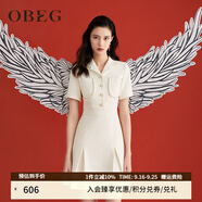 OBEG歐碧倩秋通勤連衣裙女新復(fù)古回潮小香風(fēng)修身A字裙子50463540 米白 L /170/40