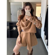 舒朗（SHOW LONG） 韓系松弛氛圍感圍巾領(lǐng)氣質(zhì)慵懶針織開(kāi)衫短外套(配腰帶) 卡其 原版-送腰帶【官方正品】 2XL