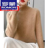 羅蒙（ROMON）高檔秋冬新款半高領(lǐng)寬松羊毛衫套頭女式毛衣內(nèi)搭針織大碼打底衫 金駝色 M 90-105斤