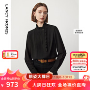 朗姿【朗姿Basic衣櫥】法式宮廷風(fēng)木耳邊領(lǐng)襯衫上衣襯衣氣質(zhì)春季新款 黑色2 2XL