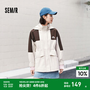 森馬（Semir）森馬外套女中長(cháng)款拼色三防寬松2024春帥氣連帽上衣 咖色調00355 S 155/80A