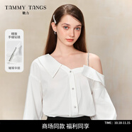 糖力商場同款  白月光襯衫 2025春秋新款鉆鏈不對稱斜肩襯衣女 白色 M