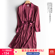 意芬睡衣男春秋冰絲睡袍夏天男士絲綢套裝夏季仿真絲薄款浴袍家居服 YT2017酒紅 L