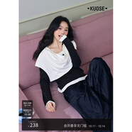 闊色不規(guī)則披肩疊穿長袖針織衫兩件套裝女2025秋季新款氣質(zhì)上衣黑 黑色 S