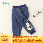 迪士尼寶寶（Disney Baby）迪士尼童裝男童米奇休閑褲仿牛仔加絨長褲 深藍 24個月/身高90cm
