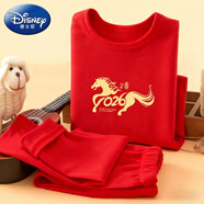 迪士尼（Disney）德絨保暖兒童本命年秋冬男童女童秋衣秋褲套裝馬年紅色過(guò)年內衣服 【德絨新年套裝】紅 2026金馬 120 建議35-45斤