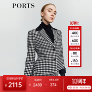 PORTS 寶姿秋冬新品女裝時尚千鳥格夾克外套LM9J030NFF099 黑色格子 XS (2)