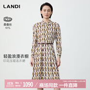 藍(lán)地（LANDI）[商場(chǎng)同款]91%桑蠶絲浪漫印花壓褶襯衫連衣裙女2025春新品 花色 XL