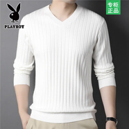 花花公子秋冬大碼V領(lǐng)針織衫長(cháng)袖男潮流線(xiàn)衫秋衣高檔打底衫修身t恤衫毛衣男 V領(lǐng)白色 【專(zhuān)柜品質(zhì)】 2XL 130-145斤