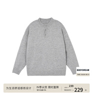 BODYDREAM亨利領(lǐng)毛衣男款冬季可機(jī)洗毛線衫慵懶高級(jí)中性風(fēng)針織衫 花灰色 （偏大一碼） S