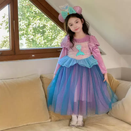 女孩美人魚(yú)公主連衣裙春季和秋季美麗的西式毛絨兒童幻想紫色連衣 紫色裙子+人魚(yú)發(fā)箍不加絨 均碼 140cm