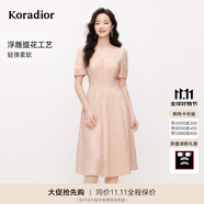 珂萊蒂爾【玫瑰裙】2025夏季新款優(yōu)雅蕾絲花紋短袖連衣裙女修身裙 淡橙紅 XL