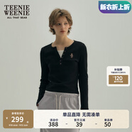 Teenie Weenie小熊秋季黑色棉質(zhì)打底衫polo領長袖T恤白色外穿上衣 B-黑色 M