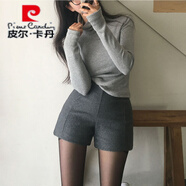 皮爾卡丹（pierre cardin）灰色毛呢短褲女冬季2025顯瘦韓版修身包臀呢子靴褲高腰打底三分褲 灰色 XS