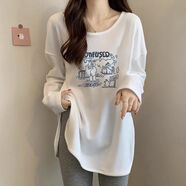 內搭打底衫女新款2025年秋季t恤長(cháng)袖衛衣中長(cháng)款打底衫內搭上衣 氣質(zhì)白【T01#字母小豬】 XL  115-130斤