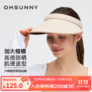 OhSunny防曬帽女春夏大檐防紫外線防曬發(fā)箍蛋糕帽空頂太陽帽子 絲霧咖 均碼