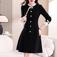 黛娜婭（Dainaya）旗袍女2025春秋新款大碼女裝中國風(fēng)日常改良復古漢服連衣裙 1631 黑色 2XL