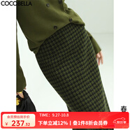 COCOBELLA[苔蘚綠]細(xì)閃銀蔥千鳥格羊毛半身裙女秋冬毛呢筒裙HS87 HS87B春版 S