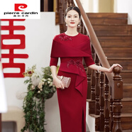 皮爾卡丹（pierre cardin）2025新款喜媽媽結婚宴晚禮服年輕氣質(zhì)感喜婆婆敬酒服美麗大方 紅色 3XL