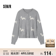 森馬（Semir）針織開(kāi)衫女短款圓領(lǐng)正肩顯瘦2024冬趣味小狗提花上衣109724106004